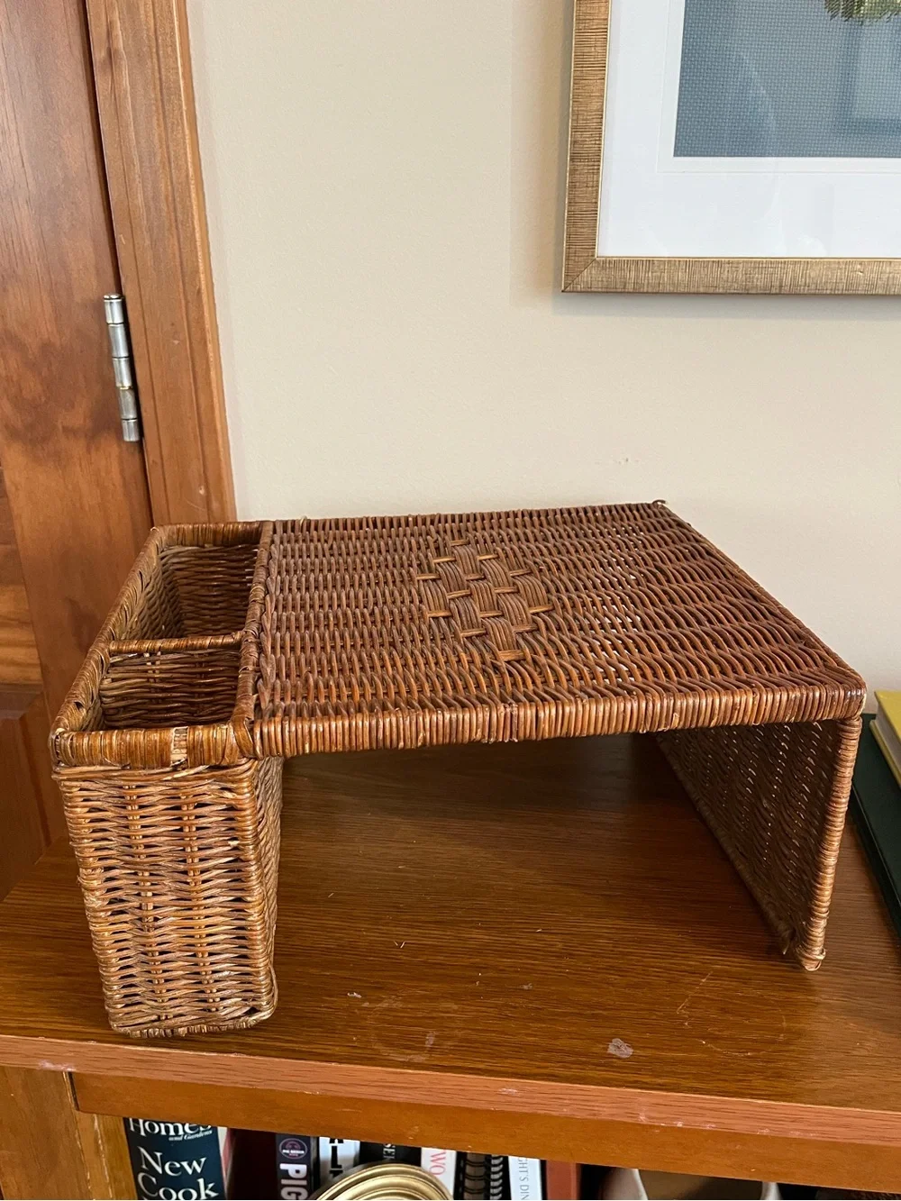 Woven Rattan Lap Desk with Side Compartments - Brown